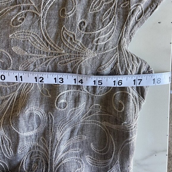 Lina Tomei 100% Linen Shift Dress Gray Embroidered Size M with pockets Lagenlook - Picture 8 of 9